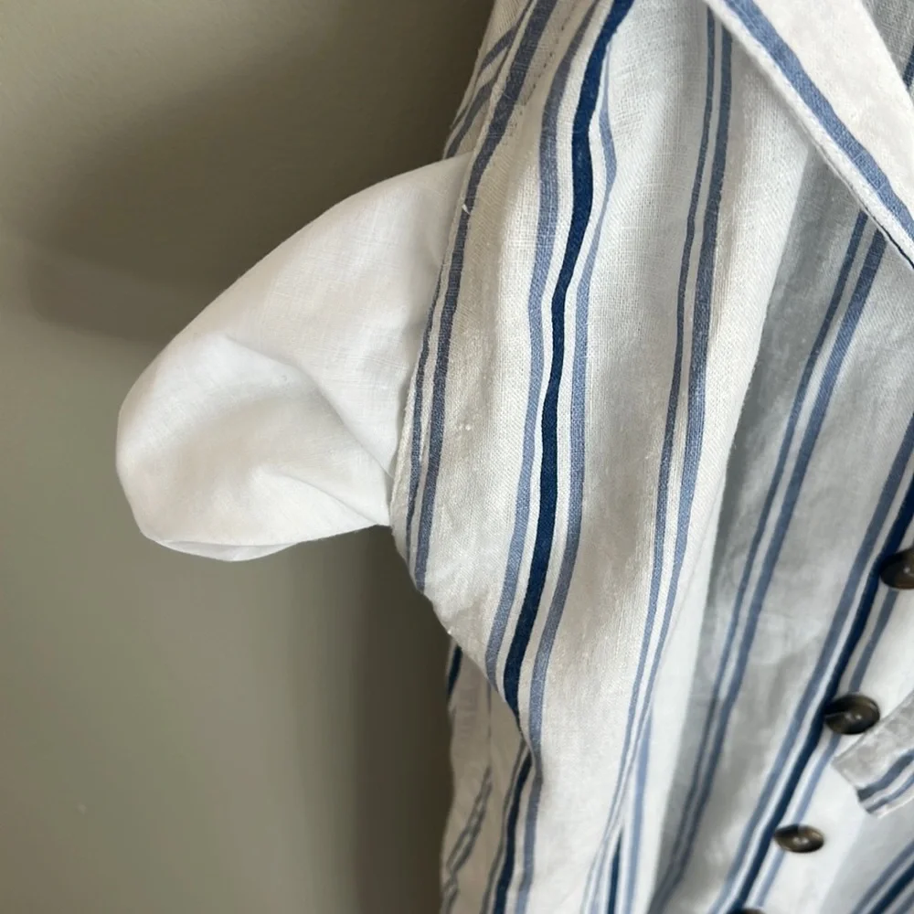 Linen button down dress - adjustable spaghetti straps - pockets! PERF condition - Picture 14 of 16